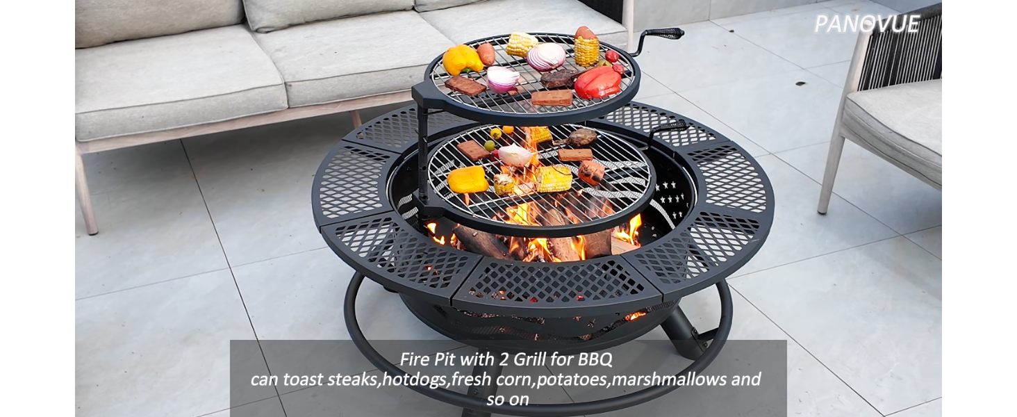 Amazon.com : Panovue 42 Inch Fire Pit with 2 Cooking Grates